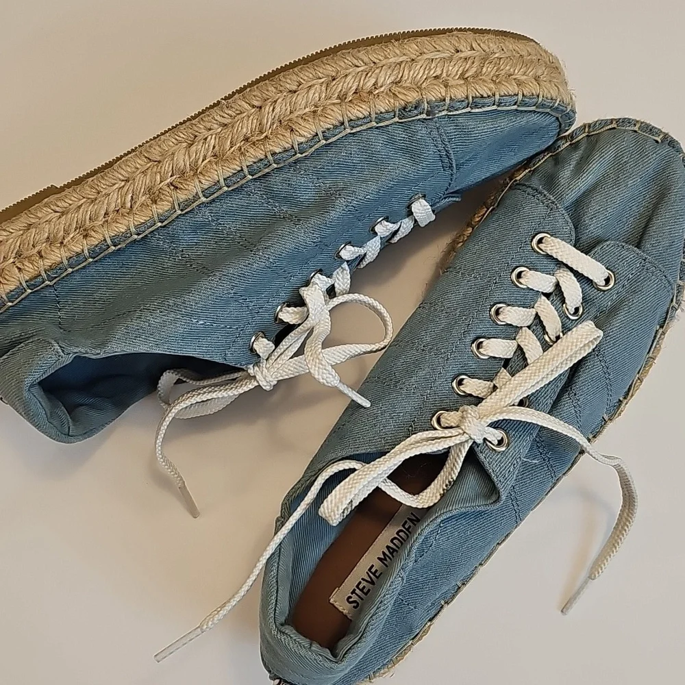 Steve Madden Tamilyn Platform Espadrille Women 10M Light Blue Chambray Denim